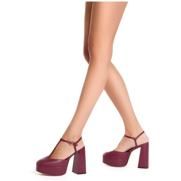 Larroude Shoes - NWOB Larroude Pixie women's wine red leather platform chunky heel sandals Sz 7